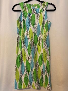 Resort Golf Leaf Print Sleeveless Shift Dress XS Katherine Way Made USA
